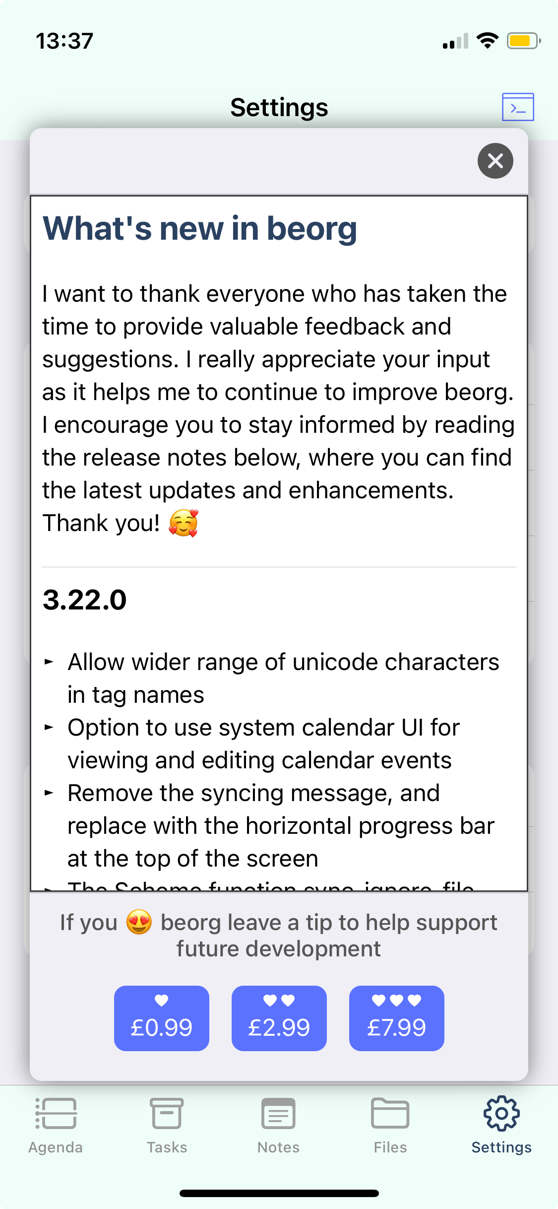 Screenshot of beorg What's new in app